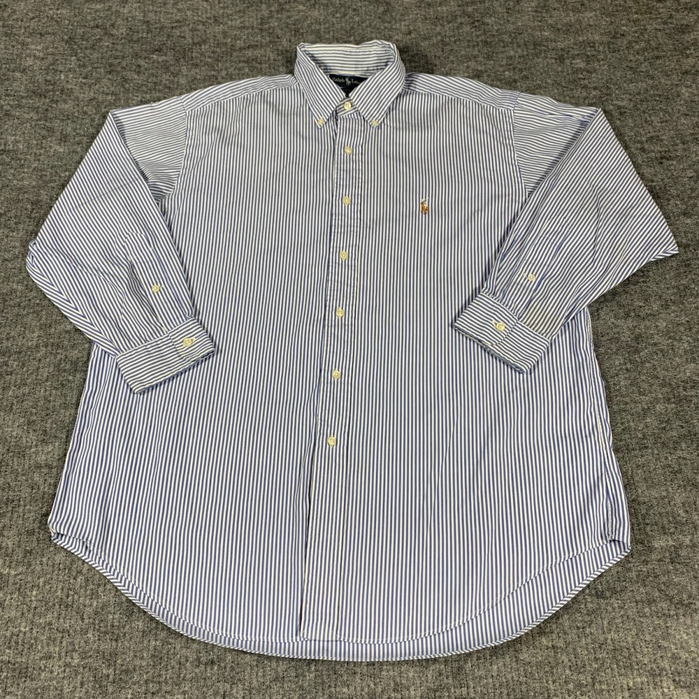 Ralph Lauren Shirt Mens 16.5 32 Blue Yarmouth Striped Cotton Button Down Pony